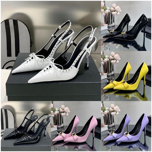 Designer Donna Point Pumps Sandalo Italia Luxurys Mulo impreziosito in pelle di vitello con moneta sandali con tacco alto scarpe da festa di nozze