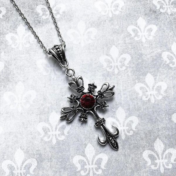 Ожерелья с подвесками в готическом стиле, винтажное ожерелье с красным цирконом, европейский стиль, эффектный дизайн, крест для женщин, праздничные вечерние украшения