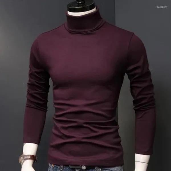 Camisas masculinas de gola alta camisa básica sólida gola alta manga comprida roupas outono inverno pulôver rollneck casual tops