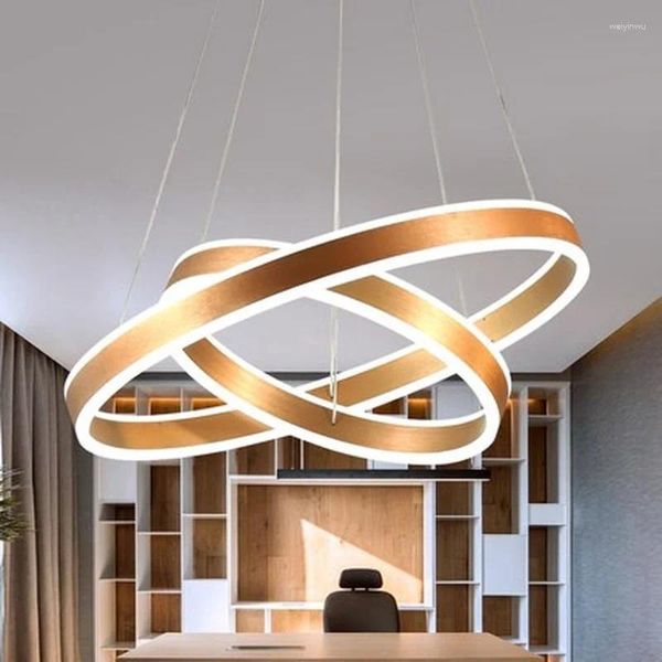 Lâmpadas pendentes AC90-264VLuzes modernas para sala de estar jantar geometria círculo anéis acrílico corpo de alumínio LED iluminação lâmpada de teto