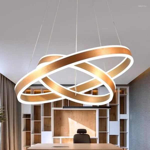 Lampade a sospensione AC90-264VLuci moderne per soggiorno Sala da pranzo Geometria Cerchio Anelli Lampada da soffitto con illuminazione a LED in corpo in alluminio acrilico