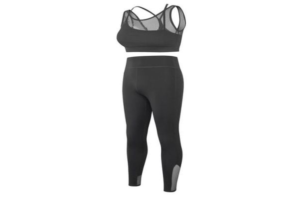 Fu kit feminino treino sutiã esportivo preto terno de yoga secagem rápida fitness wear pele cor cinza wt0086437844