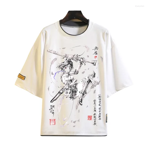 Camisetas masculinas Anime Kabaneri do Iron White Shirt Thread Pintura de T-shirt Tops casuais