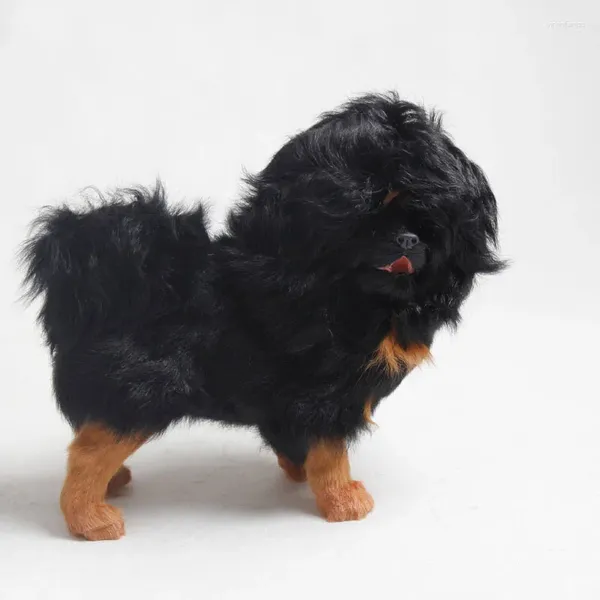 Декоративные фигурки, креативная модель черной собаки в реальной жизни, пластиковые меха, тибетский мастиф, подарок 28x25 см Xf2816