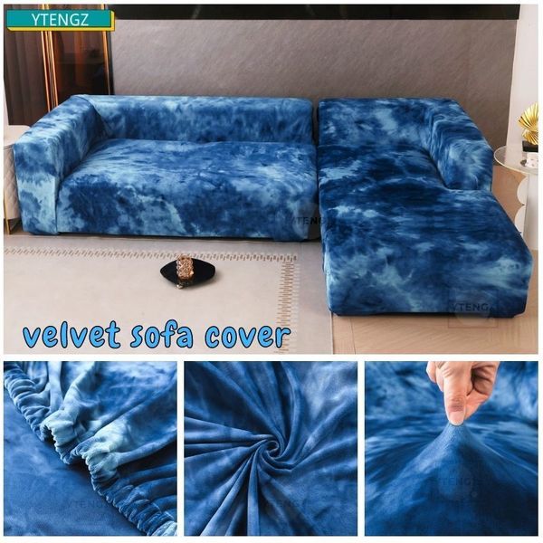 Stuhlhussen Tie Dye Samt Sofa Elastische L-förmige Ecke für Wohnzimmer 1 2 3 4 Sitz Stretch Couch Sessel 230419