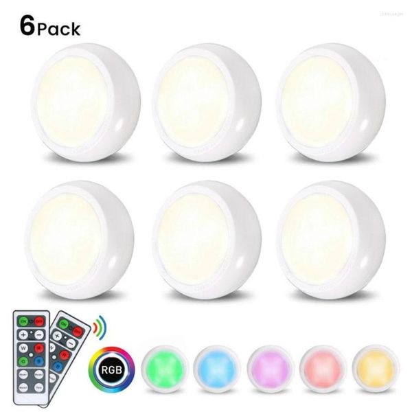 Luzes noturnas 6 pacote de pacote LED BATERAGEM RGB COLOR PUCK DIMMÁVEL SOB O CONTROLE DE ILUMINAÇÃO DE CONHETA DE COZINHA DE COZINHA