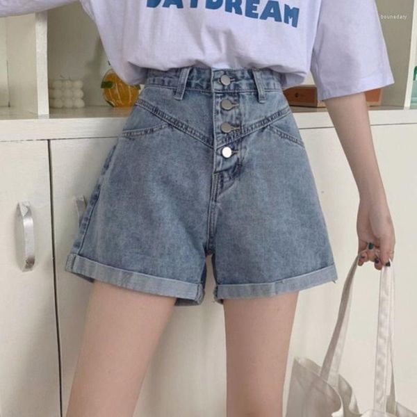 Jeans da donna Pantaloncini di jeans a vita alta estivi Chic Studenti coreani Pantaloni a gamba larga Casual corti per ragazze da donna