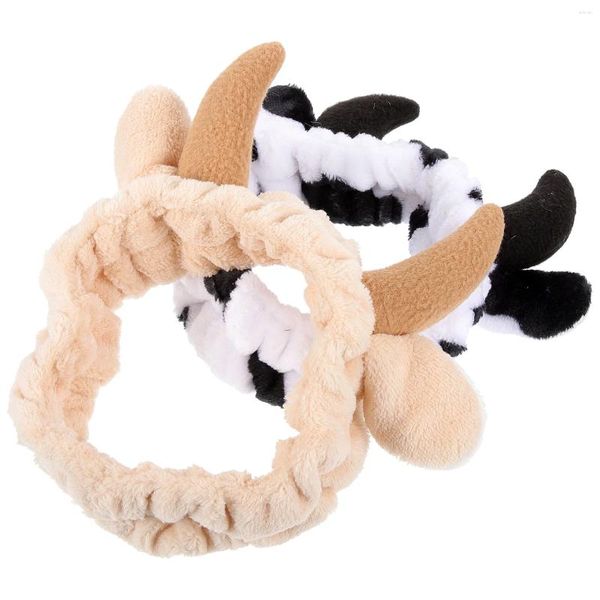 Pincéis de maquiagem 2 pçs animal rosto lavagem cabelo pacote cuidados com a pele banda bandana feminino orelha chifre lavagem envoltório headbands skincare flanela spa