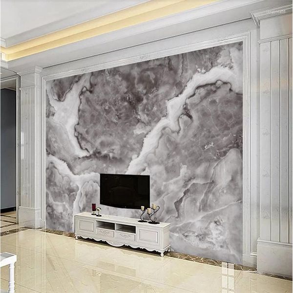 Tapeten Custom Po Wall Paper 3D Ultra-Clear Luxury Home Decor Hochwertige graue Marmor-Wandtapete für Wohnzimmer-Schlafzimmer-Wände
