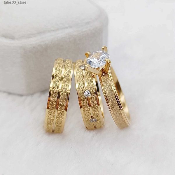 Fedi nuziali Anelli di fidanzamento per matrimoni all'ingrosso Set per amanti delle coppie Designer Anello di gioielli placcato oro smerigliato smerigliato 24k Q231120