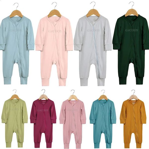 Macacões Macacões para Borns Fibra de Bambu Roupas de Bebê Menina Criança Menino Pijama Zipper Footies Macacão LongSleeve Roupas de Bebê 024m 231118