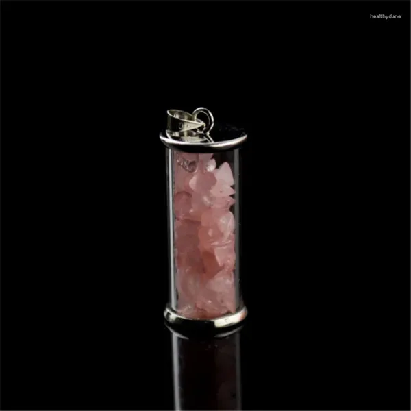 Anhänger Halsketten Yoga Lederkette Rosa Kristallsteine in der Flasche Anhänger Männer Geschenke Naturstein Halskette Frauen Schmuck