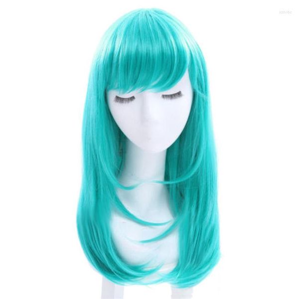 FESTIMENTO DE PARTE ANIME WIG 65 cm Cabelo verde Cabelo Cabelo sintético Halloween Dreshas Fantasia de fibras resistentes a calor Capéu grátis