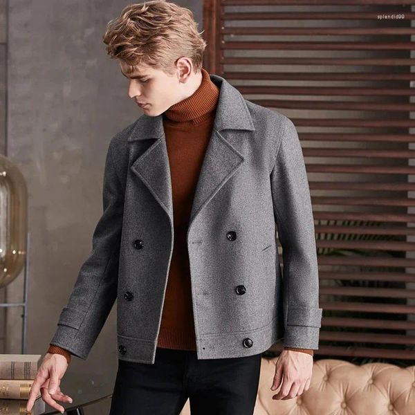 Männer Jacken Minglu Wolle Kurze Herren Hohe Qualität Zweireiher Herbst Winter Männliche Mäntel Mode Slim Fit Casual Mann