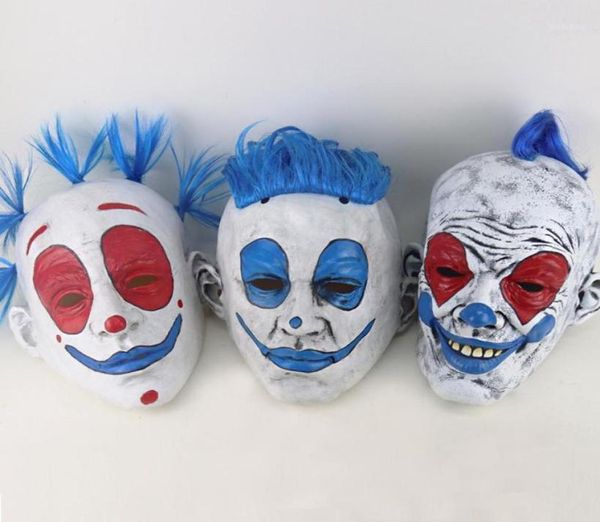 Engraçado palhaço máscara de halloween halloween punk palhaço olhos vermelhos máscara de látex peruca azul circo dança festa maquiagem festa cosplay props19214223