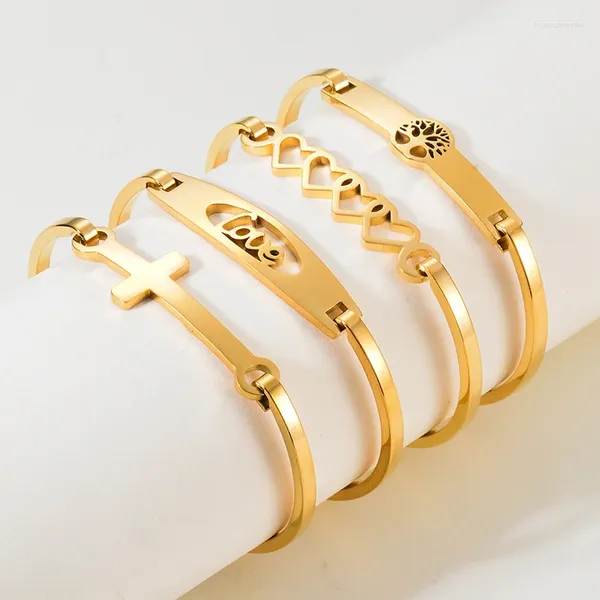 Pulseira simples de aço inoxidável pulseiras para mulher ouro amor cruz árvore da vida moda jóias presentes à prova d 'água atacado