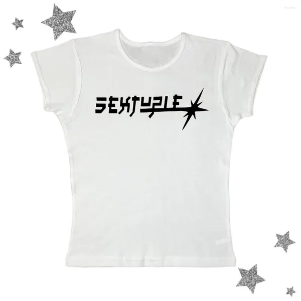 Mulheres Camisetas Coreano Bonito Grunge Sexy Baby Tee Slim Y2K Carta Estética Impressão Casual Vintage Streetwear T-shirt Gótico Emo Meninas Colheita