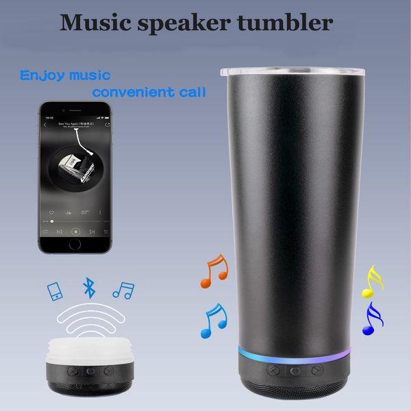 30oz Müzik Konuşmacı Tumbler Çift Duvarlı Müzik Su Kupası Hoparlör Çıkarılabilir LED Işık ile Tumbler Cup