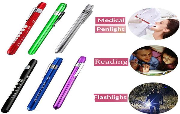 Lanternas tochas reutilizáveis LED Penlight com medidor de pupila bolso clipe caneta luz tocha lâmpada para enfermeiras médicos leitura9181411