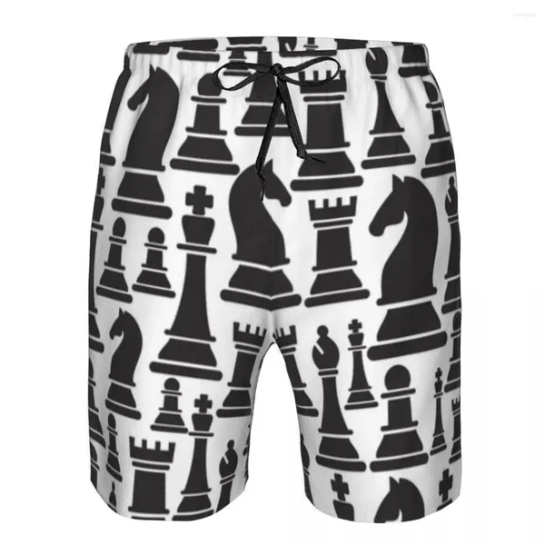 Shorts masculinos peças de xadrez secagem rápida natação para homens maiô nadar tronco banho praia wear