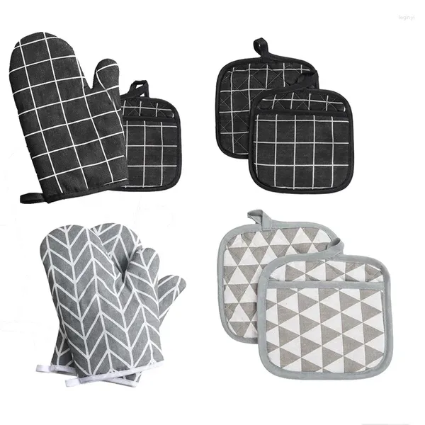 Araçlar 2pcs Mutfak Potholders Pad ve Soba Fırın Eldivenleri Set Eldivenleri Isıya Dayanıklı Termal Termal Anti-I-Pot Pişirme Pişirme