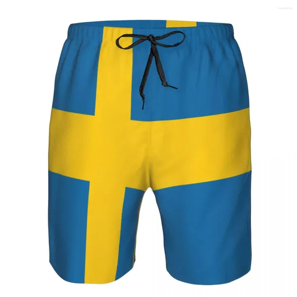 Shorts masculinos verão praia maiô de secagem rápida bandeira da Suécia homens respirável sexy masculino