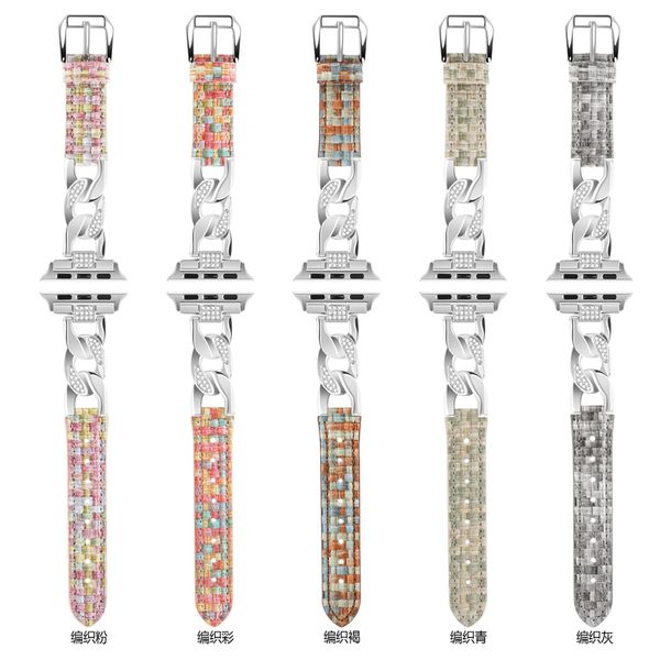 Apple Watchband appleiwatch987654321/SE/Ultra2 common Gewebtes kleines Jeansarmband 38/40/41 mm 42/44/45/49 mm Kleines Apple Watch-Armband aus Metall und diamantbesetztem Leder