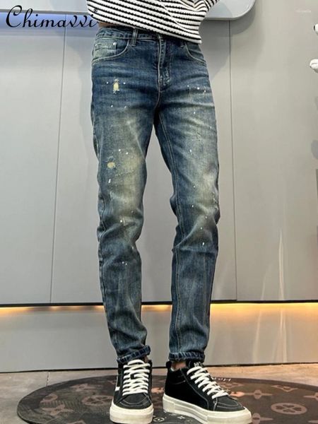 Männer Jeans American Ripped 2023 Herbst Kleidung Koreanische Mode Splash-Tinte Hosen Casual Slim Fit Denim Skinny