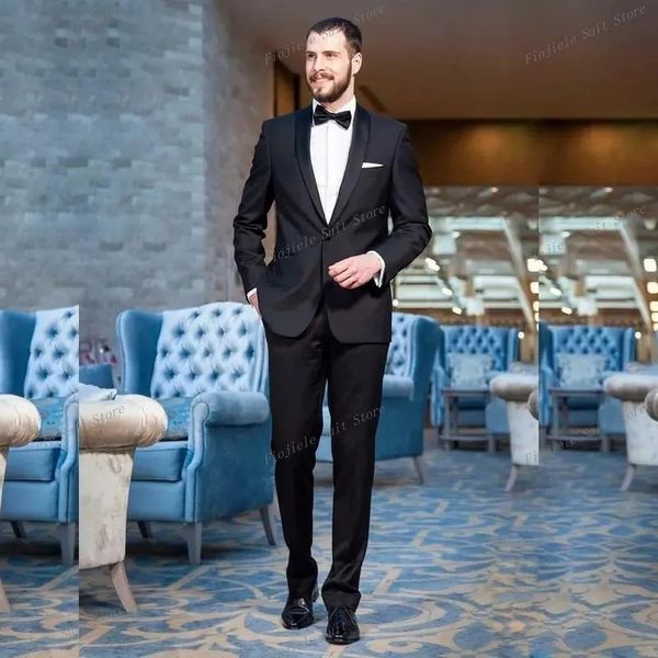 Neue schwarze Herrenanzüge Slim Fit Groomsmen Hochzeit Smoking Zweiteilige Designer-Blazer mit einem Knopf und formeller Anzug mit Jacke und Hose