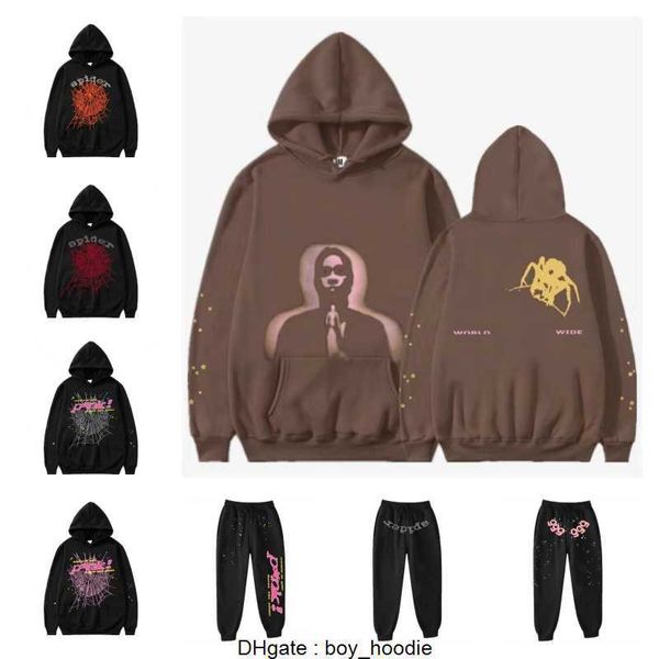 Erkek Kadın Hoodies Genç Thug Yüksek Kaliteli Tasarımcılar Hip Hop P*Nk Web Puff Baskı SP5der 555555 Hoodie Angel Örümcek Sweatshirt Ağır Kumaş Kazak 8v30