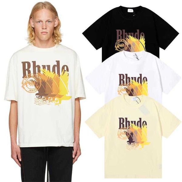 Дизайнерская модная одежда Футболки Футболки в стиле хип-хоп Rhude New Postage Gradient Eagle Letter Print Красивые свободные летние популярные футболки для мужчин и женщин Уличная одежда Топы Спортивная одежда