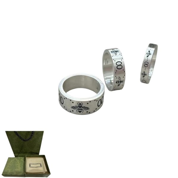 Anel de designer de luxo anéis de prata para mulheres homens vintage aço inoxidável abelha padrão amantes jóias 4mm 6mm 9mm largura anel abelha 500