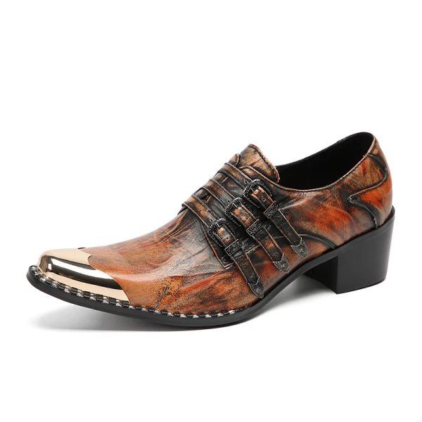 Vintage Bronze Farbe Chunky High Heels Schuhe Für Männer Drei Schnallen Eisen Kappe Kleid Party Büro Oxfords Zapatos Para Hombres