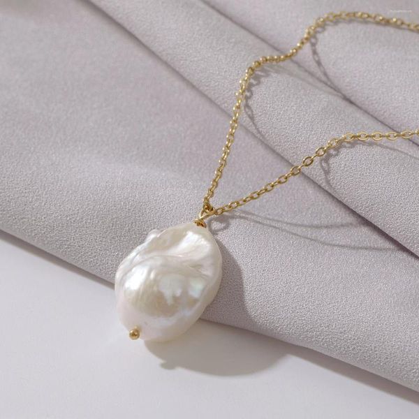 Anhänger Halsketten KBJW Einzigartige echte große barocke Perlenkette minimalistische einzelne Pulloverkette für Frauen