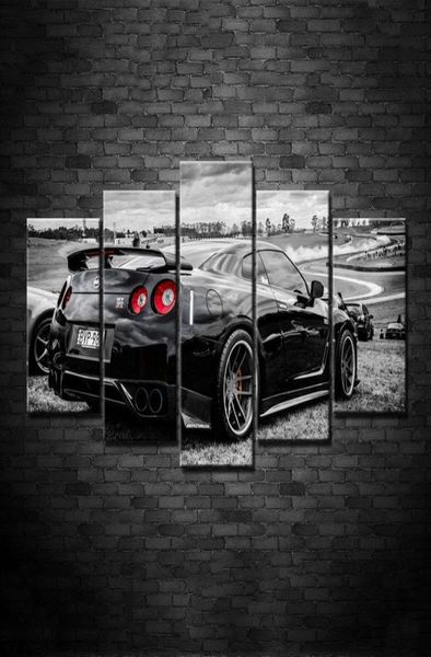 Quadro de arte moderna hd impresso parede lona fotos 5 painel nissan gtr decoração para casa carro sala estar pinturas modulares posters5891248