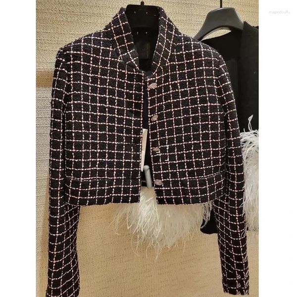 Giacche da donna Giacca invernale stile vecchio denaro per le donne 2023 Vintage elegante bianco nero plaid Jaqueta Feminina moda coreana streetwear