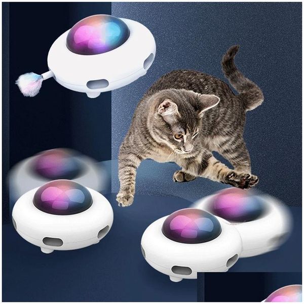 Tiragraffi per mobili per gatti Giocattolo Smart Teaser Ufo Pet Giradischi Ching Training Toys Ricarica USB Sostituibile Piuma Interattiva Goccia Dhpjb