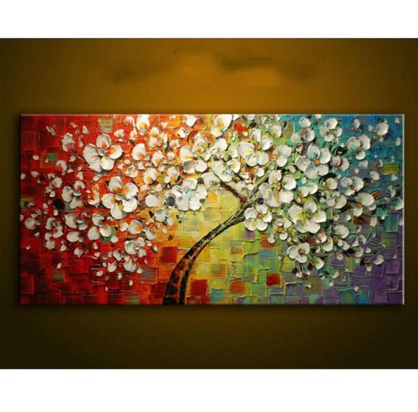 Nova pintura a óleo moderna em tela paleta faca colorida flores grandes pinturas casa sala de estar decoração arte de parede imagem7917614