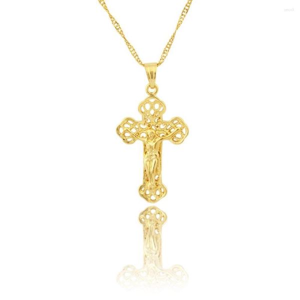 Colares pendentes FS Fashion Style Color Gold Cross Juses Crucifix Cristianismo Jóias