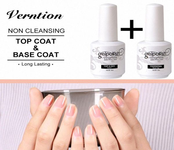 Verntion Bottom Gel 15ml No Wipe Top Base Coat UV Nail Gel Non appiccicoso Smalto per unghie Easy Clean Foundation UV Polish DFyp9478103