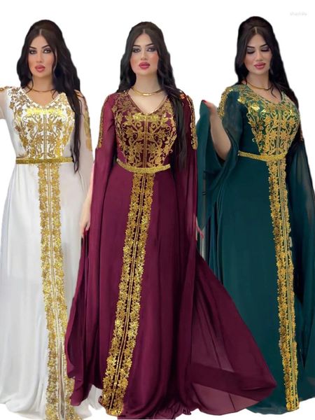 Ethnische Kleidung Langarm-Partykleid für Frauen Muslim Abaya Pailletten Chiffon Elegante Maxi Vestidos Marokko Kaftan Türkei Arabisch Robe 2023