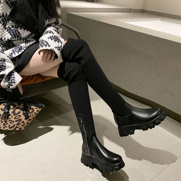 Botas femininas coxa botas altas estiramento meia moderna zíper inverno senhoras sobre o joelho botas plataforma longa couro do plutônio sapatos respiráveis 231118