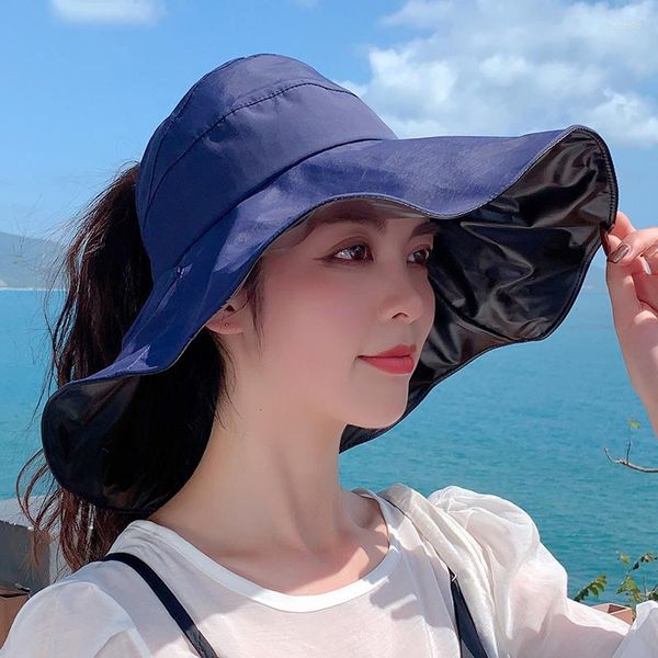 Wide Brim Hats Summer Women Bucket Hat 13cm Large Beach Sun Bownot Breathable Empty Top Cap Solid Color Outdoor Hiking Fishing Panama