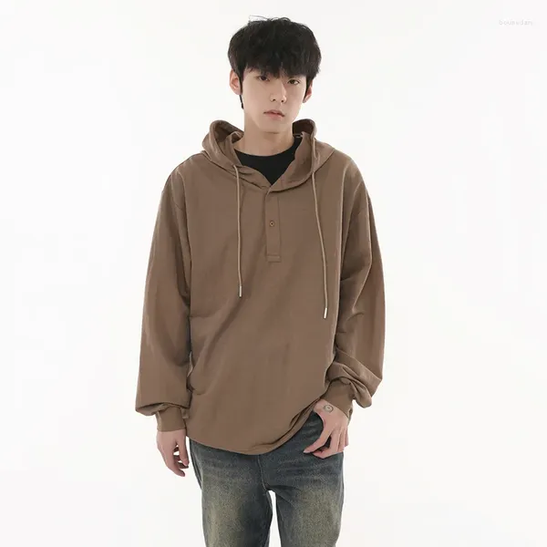 Männer Hoodies SYUHGFA Herbst Einfarbig Lose Koreanischen Stil Minimal Mit Kapuze Sweatshirts Hals Taste Pullover Tops 2023