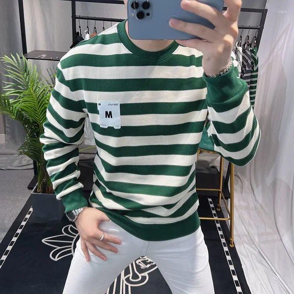 Hoodies masculinos moda o-pescoço carta emendado listrado sweatshirts roupas 2023 outono inverno solto casual topos coreano