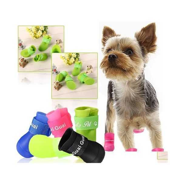 Colarinhos de cachorro colares 1set/4pcs sapatos macios confortáveis ​​ao ar livre mticolor petccessories botas de chuva PU PUMPLETA DE DRIA DE GRAVA DE