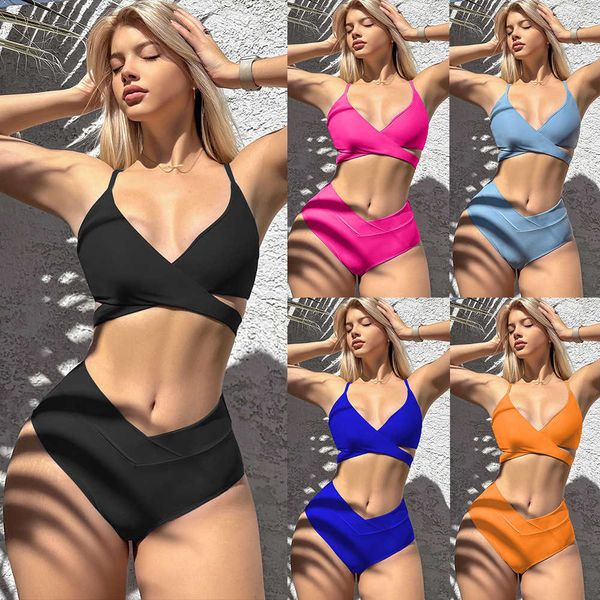 Swim Wear 2023 Новые бикини Сплошные два куска для женского купальника Комфортно ткани Сплит черные купальники Стильные и инновационные AA230419