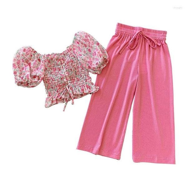 Conjuntos de roupas IYEAL Crianças Criança Bebê Menina Floral Impresso Alças Tops Bell-Bottom Flare Calças Roupas de Verão Roupas para 1-7 anos de idade