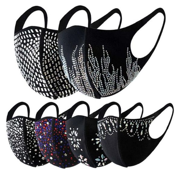 Designer strass lantejoulas máscara facial mulheres meninas lantejoulas algodão puro máscaras pretas à prova de poeira máscara facial top sell3616094