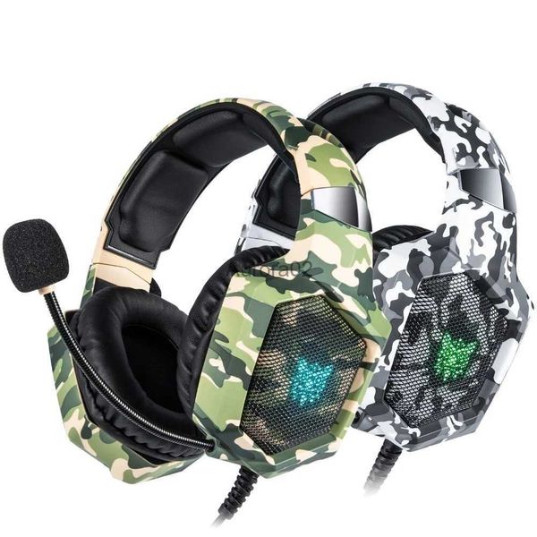 Fones de ouvido para celular ONIKUMA K8 PS4 Headset camuflado casque com fio PC Gamer Fones de ouvido estéreo para jogos com microfone Luzes LED para XBox One / Laptops YQ231120